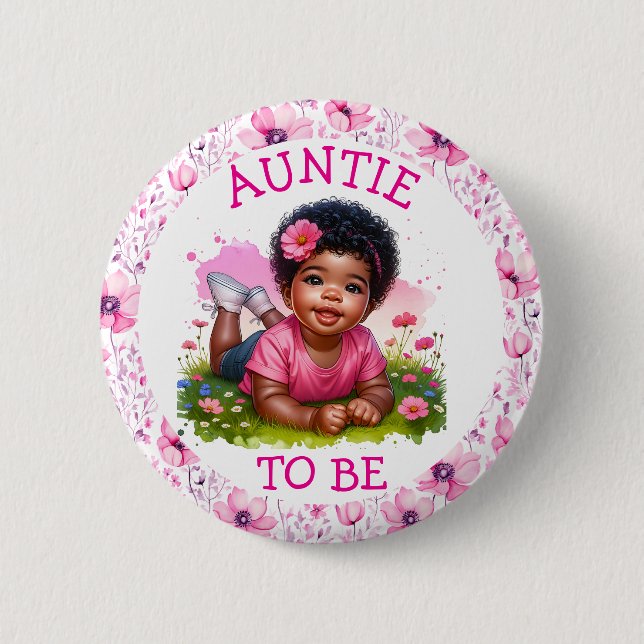 Auntie to be | Flickans Blommigt Baby Shower Knapp (Framsida)