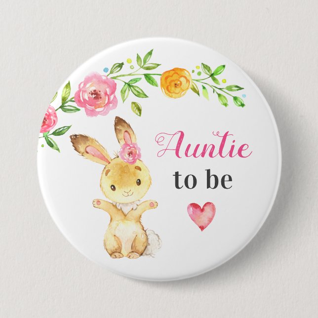 Auntie to be New Moster Bunny Rabbit Baby Shower Knapp (Framsida)