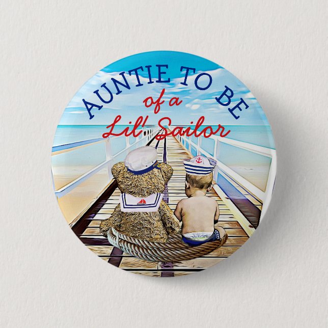 Auntie to be of a Lil'Sailor Baby Shower Knapp (Framsida)