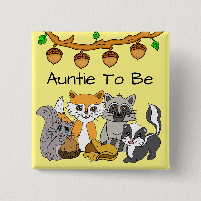Auntie to be Woodland Forest Animal Baby Shower Knapp (Framsida)
