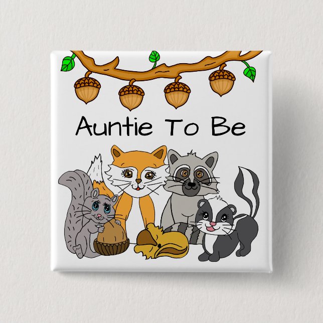 Auntie to be Woodland Forest Animal Baby Shower Knapp (Framsida)