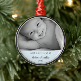 Auntie's 1:a Julfoto Personligen Namn Julgransprydnad Metall