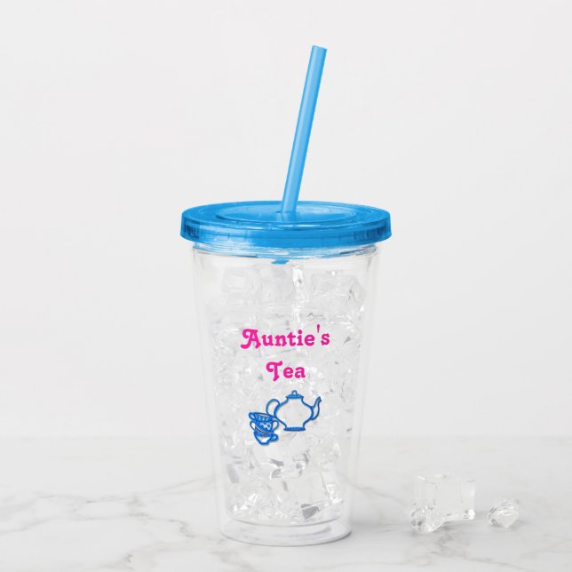 Auntie's Tea med Tekanna och Kopp Drink Tumbler Take Away Mugg (Baksida Ice)