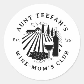 Auntie's Wine Club för mammor T-shirt - Svart Runt Klistermärke