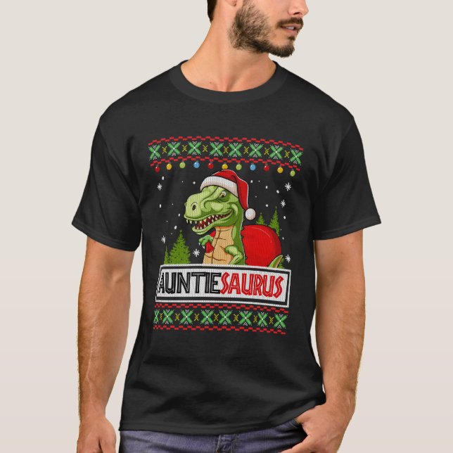 Auntiesaurus Funny Auntie Dinosaur Ugly jul T Shirt (Framsida)