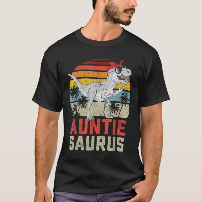 Auntiesaurus T Rex Dinosaur Auntie Saurus Familj M Shirt (Framsida)