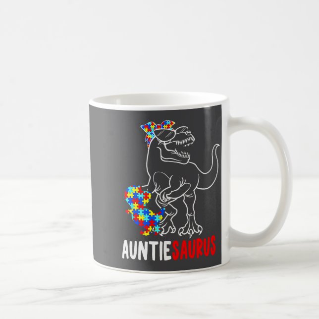Auntiesaurus T Rex Dinosaur Autism Awareness Aunti Kaffemugg (Höger)