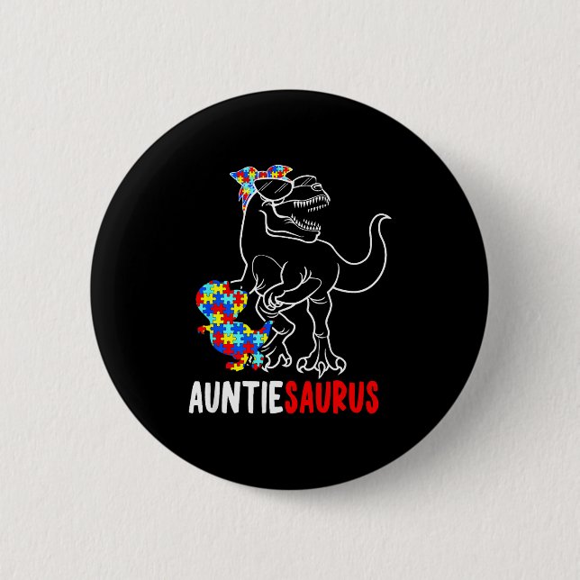 Auntiesaurus T Rex Dinosaur Autism Medvetenhet Aun Knapp (Framsida)