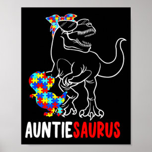 Auntiesaurus T Rex Dinosaur Autism Medvetenhet Aun Poster