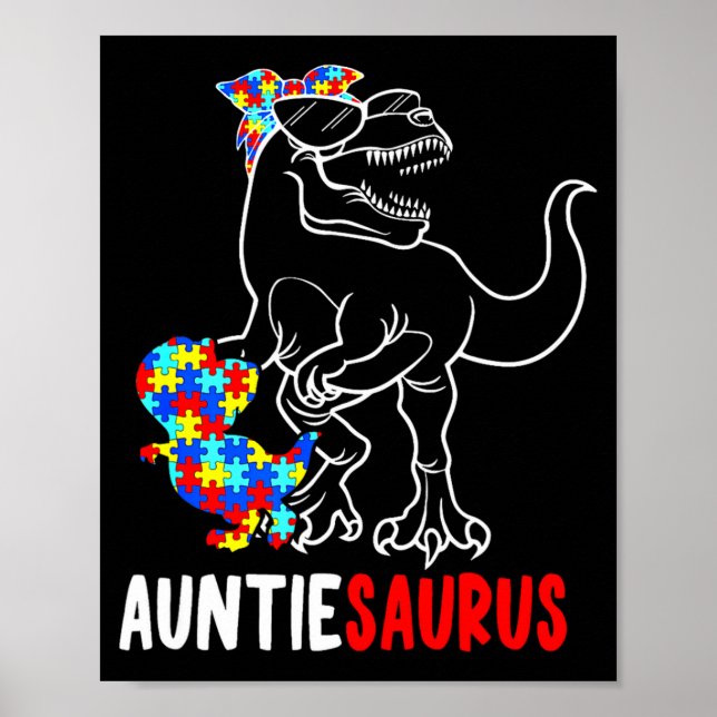 Auntiesaurus T Rex Dinosaur Autism Medvetenhet Aun Poster (Framsidan)