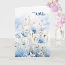 Aunt's Birthday Blue Watercolor Wildflowers Kort