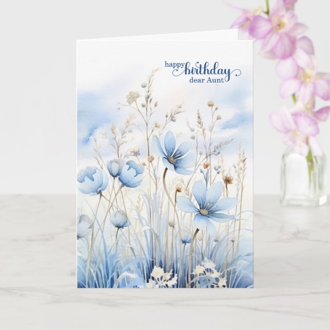 Aunt's Birthday Blue Watercolor Wildflowers Kort (Orkide)