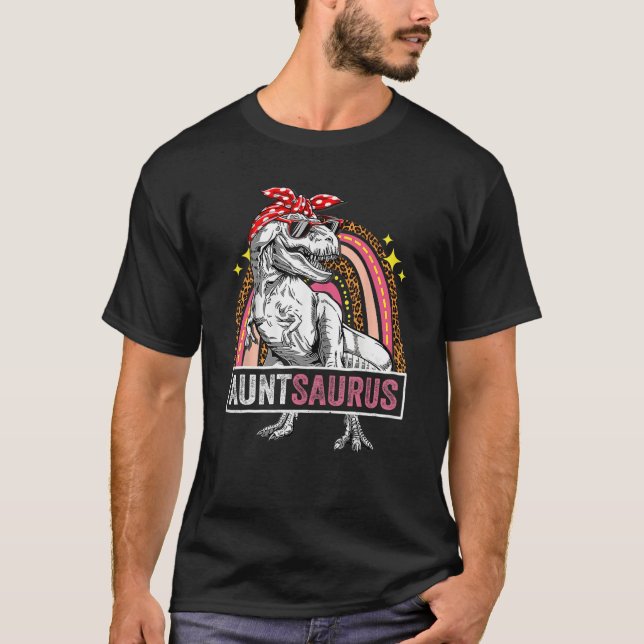 Auntsaurus Rex Dinosaur Leopard Rainbow Saurus T Shirt (Framsida)