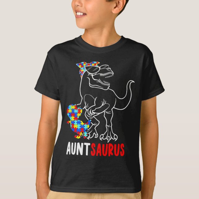 Auntsaurus T Rex Dinosaur Autism Medveten Aunt Sa Shirt (Framsida)