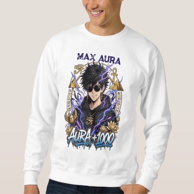 Aura Farming Anime Tröja - Max Aura +1000 Lång Ärmad Tröja (Framsida)
