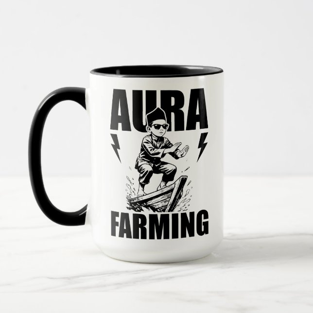 Aura Farming Båt Kid Meme Viral Indonesisk Pojke Mugg (Vänster)