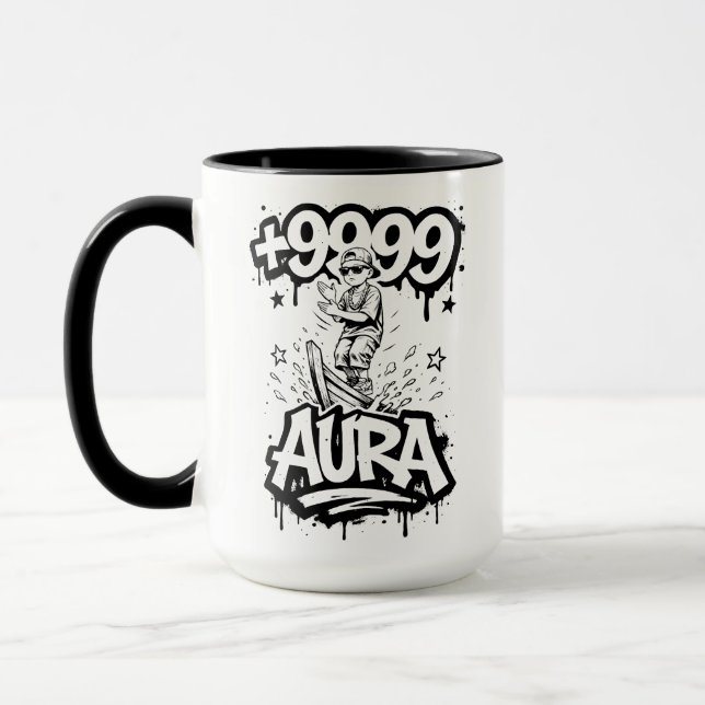 Aura Farming Plus 9999 Båt Kid Meme Mugg (Vänster)