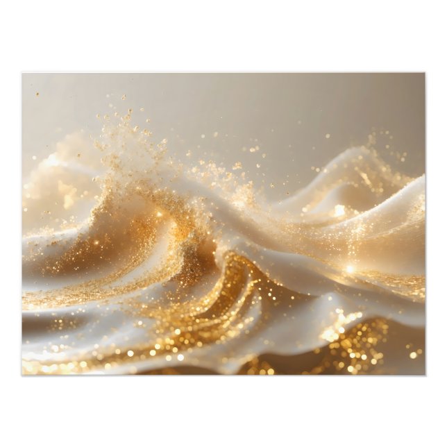 Aura of Gold – Elegant White & Gold Abstract Wall  Fototryck (Framsidan)