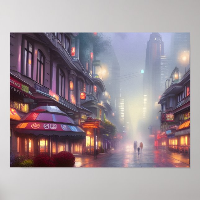 Auracore Fantasy Cityscape Digital Art Poster (Framsidan)