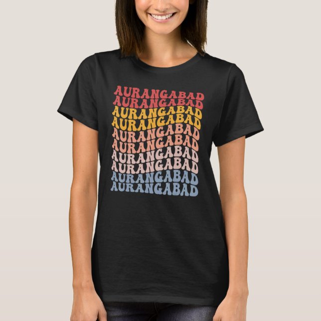 Aurangabad City Groovy Retro T Shirt (Framsida)