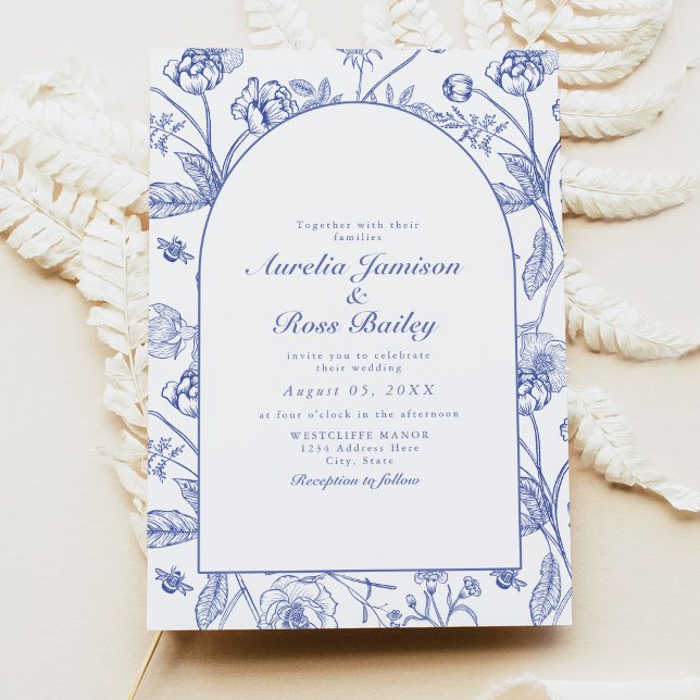 AURELIA Chinoiserie Blue Victorian Blommigt Bröllo Inbjudningar (Skapare uppladdad)