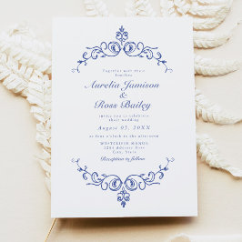 AURELIA Chinoiserie Blue Victorian Blommigt Bröllo Inbjudningar