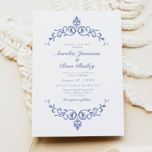 AURELIA Chinoiserie Blue Victorian Blommigt Bröllo Inbjudningar