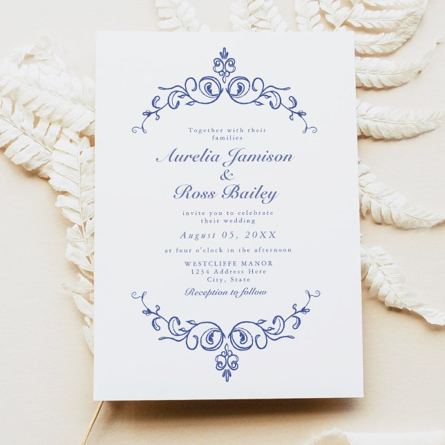 AURELIA Chinoiserie Blue Victorian Blommigt Bröllo Inbjudningar (Skapare uppladdad)