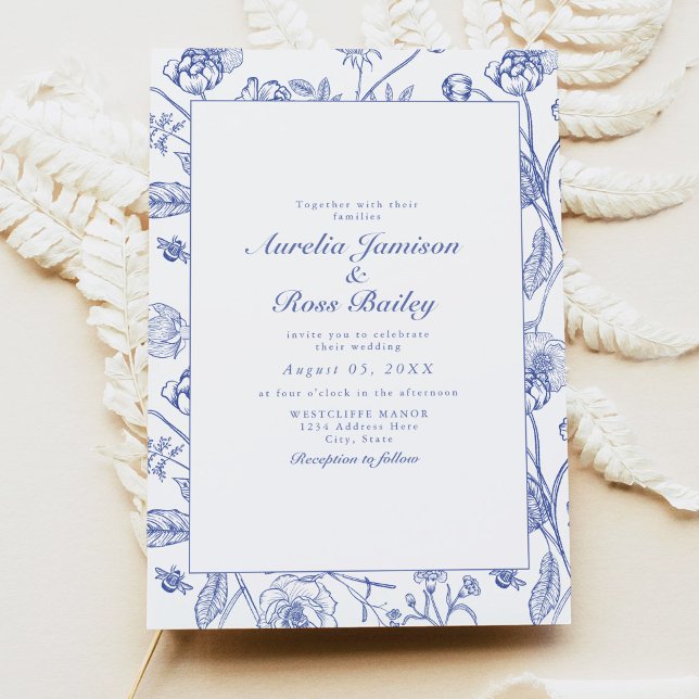 AURELIA Chinoiserie Blue Victorian Blommigt Bröllo Inbjudningar (Skapare uppladdad)