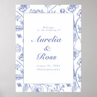 AURELIA Chinoiserie Blue Victorian Blommigt Bröllo