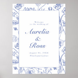 AURELIA Chinoiserie Blue Victorian Blommigt Bröllo Poster