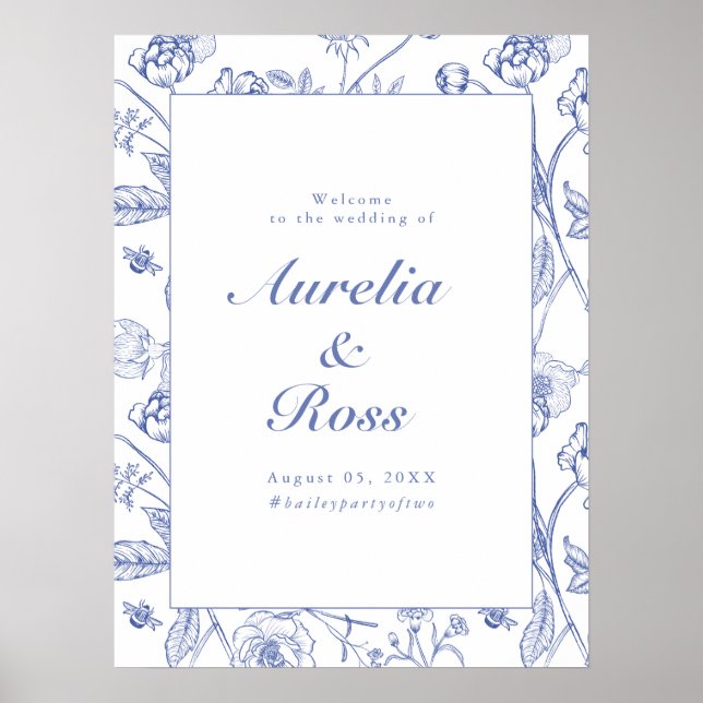 AURELIA Chinoiserie Blue Victorian Blommigt Bröllo Poster (Framsidan)
