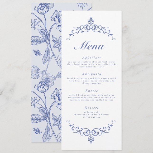 AURELIA Chinoiserie Fransk Victorian Menu-kort Inbjudningar (Fram/baksida)