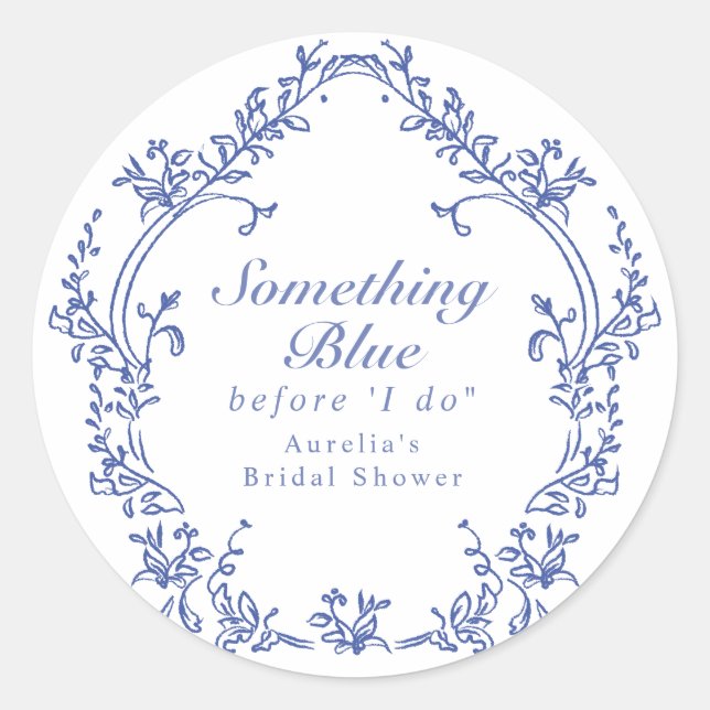 AURELIA Chinoiserie Something Blue Bröllopsdusch Runt Klistermärke (Framsida)
