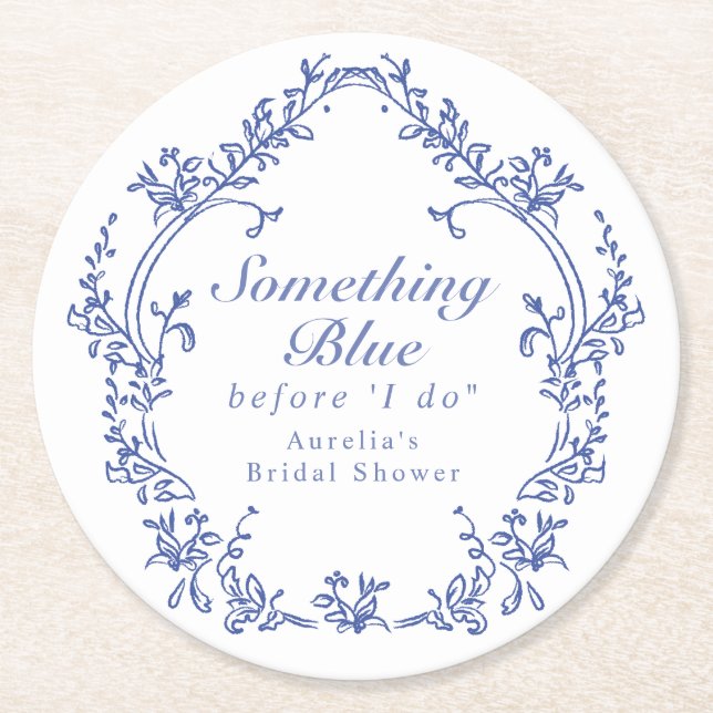 AURELIA Chinoiserie Something Blue Bröllopsdusch Underlägg Papper Rund (Framsidan)