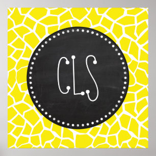 Aureolin Gult Giraffe; Chalkboard-utseende Poster