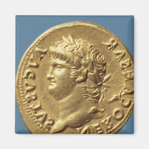 Aureus av Nero som ha på sig en lagrarkran Magnet