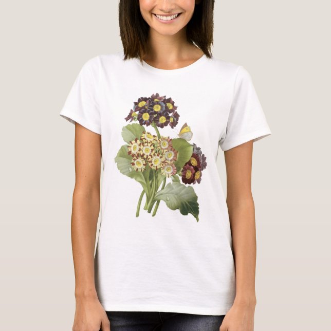 auricula (Primulaauricula) vid Redouté T-shirt (Framsida)