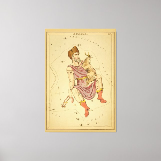Auriga Charioteer Vintage Astronomical Star Chart Canvastryck (Framsida)