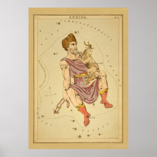 Auriga Charioteer Vintage Astronomical Star Chart Poster