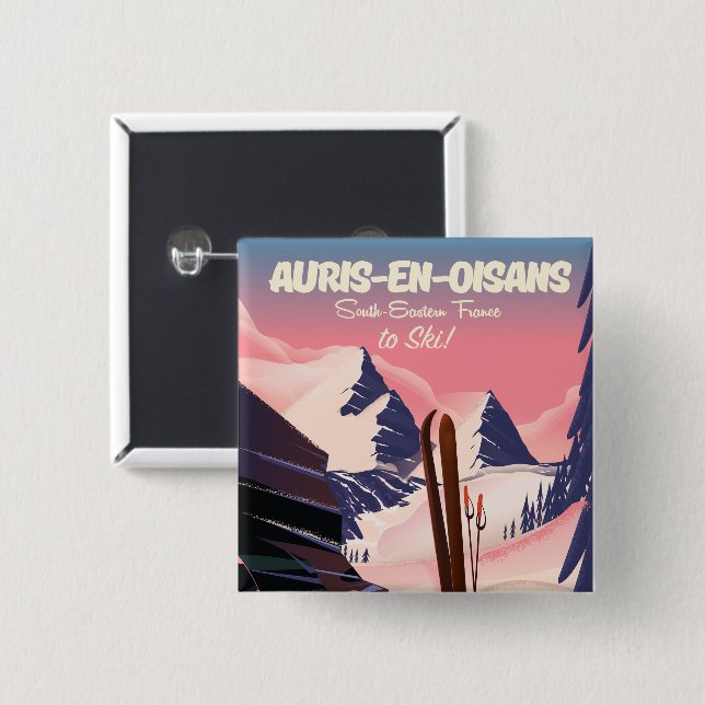 AURIS-EN-OISANS Frankrike ski poster Knapp (Framsida & baksida)