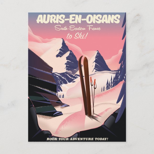 AURIS-EN-OISANS Frankrike ski poster Vykort (Framsida)