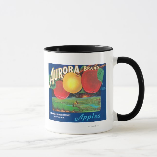 Aurora Apple-etikett (blått) - Dayton, WA Mugg (Höger)