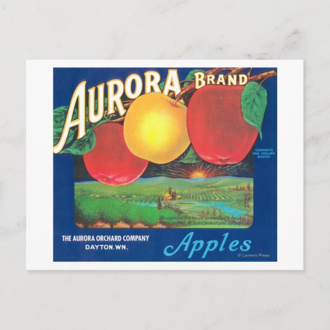 Aurora Apple-etikett (blått) - Dayton, WA Vykort (Framsida)
