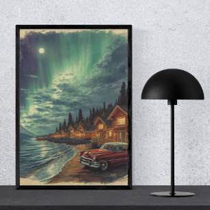Aurora Bay - Norrsken Vintage Retro Poster