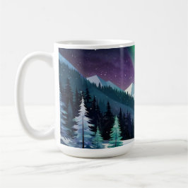 Aurora Borealis 2D Mugg | Snowy Forest & Mountains