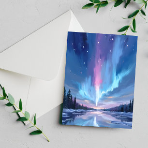 Aurora Borealis Akvarell Norrsken Kort