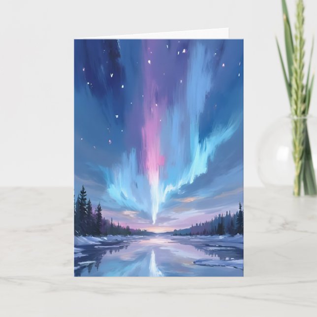Aurora Borealis Akvarell Norrsken Målad Kort (Framsida)