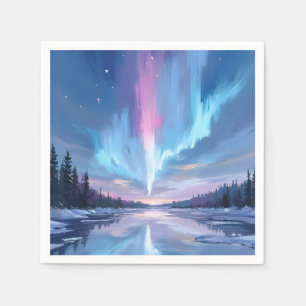 Aurora Borealis Akvarell Norrsken Målad Pappersservett
