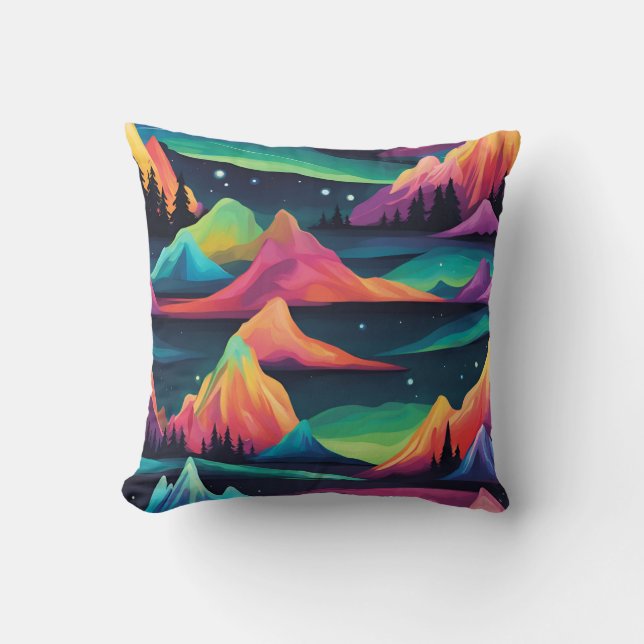 Aurora Borealis berg och norrsken  Kudde (Framsida)